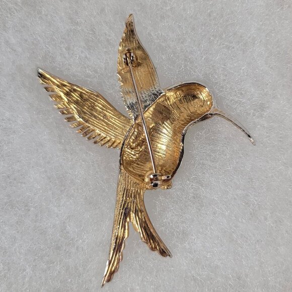 Hummingbird Vintage Classic Statement Elegant Enamel Gold Tone Brooch Pin - Picture 2 of 2